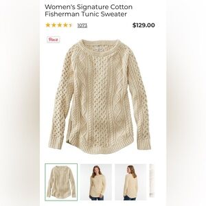 LL Bean women’s fisherman sweater - size L - beige - 100% cotton